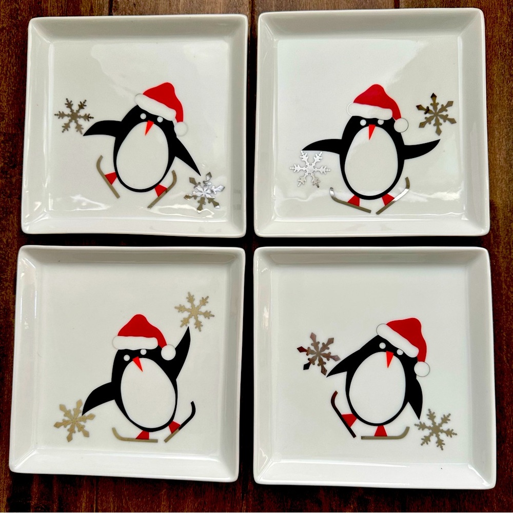 Four Crate and Barrel Penguin Holiday | Winter Snack or Appetizer Plates